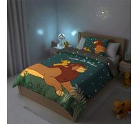 Disney - Funda nórdica King Lion Simba y Mufasa - 140 x 200 cm + 1 funda de almohada - Brilla en Le Noir - 100% algodón, azul marino