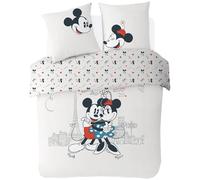 Disney - Funda nórdica Mickey y Minnie Paris Love (220 x 240 cm, 2 fundas de almohada de 63 x 63 cm, 100% algodón), color crudo