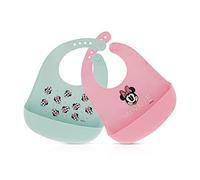 Disney Girls 2-Pack Baby & Toddler Silicone Bibs with Food Catcher, Soft Waterproof Minnie Mouse Feeding Accessories, Pink/Aqua