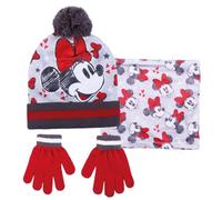 Disney Gorro de Minnie Mouse + bufanda + guantes Ser para niñas, juego de invierno de 3 piezas en caja de regalo, rojo / blanco, 2-8 años