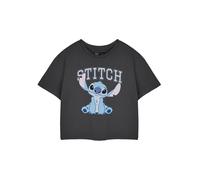 Disney Stitch Camiseta Cortada de Mujer en Color Carbón | Camiseta Gráfica Cortada de Manga Corta Estilo Colegio | Ropa de Dibujos Animados de Alien Lindo | Regalo de Mercancía de la Película