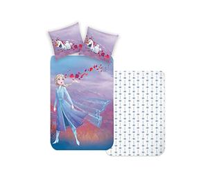 Disney Home Frozen Juego de Ropa de Cama Infantil Reversible, 135 x 200 cm, Funda de Almohada de 80 x 80 cm, 2 Piezas, Ropa de Cama de Elsa y Olaf, Suave y Agradable a la Piel, 100% algodón Reforzado