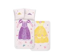 Disney Home Princess - Juego de Cama Infantil - Princesa Belle y Rapunzel - Reversible con Cremallera, 100% algodón Renforce, 2 Piezas, Funda nórdica de 135 x 200 cm, Funda de Almohada de 80 x 80 cm