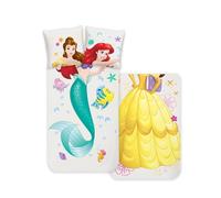 Disney Home Princess Juego de Ropa de Cama Infantil Reversible de 135 x 200 - 1 Funda de Almohada de 80 x 80 - Ariel & Belle - Juego de Cama de 2 Piezas, diseño de Princesa, 100% algodón, Suave y