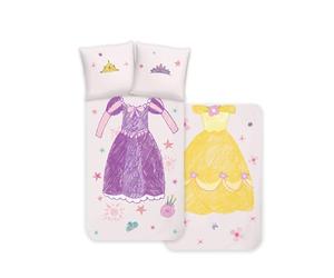 Disney Home Princess - Juego de sábanas infantil - Princesa Belle y Rapunzel - Reversible con cierre de hotel, 100% algodón Renforce, 2 piezas, funda nórdica de 140 x 200 cm, funda de almohada de 60 x