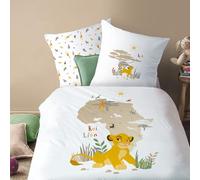 Disney Home The Lion King Brousse - Juego de funda nórdica de 140 x 200 cm y funda de almohada de 63 x 63 cm, diseño reversible, color blanco