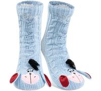 Disney I-Aah - Calcetines de casa de punto con orejas y forro de sherpa para mujer, diseño de Winnie the Pooh, azul, 38/43 EU