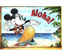 Disney Imán (imán) Minnie Mouse Aloha para frigorífico dormitorio de colección, impresión sobre madera, 10 x 6 cm