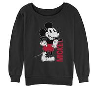 Disney Jersey clásico Mickey Leaning Junior Raglan Sudaderas para Mujer con Punto de Cubierta, Negro, X-Large