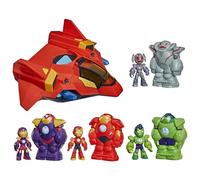 Disney Jr. Series, Marvel'S Iron Man and His Awesome Friends, Set de Juego Supremos Iron Jet y Armadura Gigante, Figuras de acción de 7,6 cm, Armaduras, Vehículo