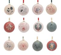 Disney - Juego de 12 bolas de Winnie the Pooh - Pooh, Tigger, Piglet & Eeyore - Producto oficial - Adorno de Navidad de plástico rojo, blanco y azul con cuerda para decoración festiva del árbol de