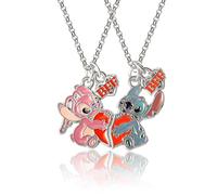Disney Juego de 2 Collares Stitch y Angel BFF para Mejores Amigas, en Latón con Esmalte de Colores, Listo para Regalar, Joyas Oficiales Disney