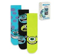Disney Juego de 3 calcetines de Monsters Inc. para hombre | Diseño gráfico de lunares de Mike Wazowski y Sulley | Para uso diario en azul, negro y verde | Merchandising
