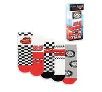 Disney Juego de 5 calcetines de Cars Rayo McQueen para niño, en rojo, negro, blanco y gris | Para uso diario con estampado de rayas y cuadros | Calcetines infantiles con personajes Merchandising