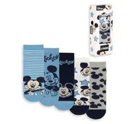 Disney Juego de 5 calcetines de Mickey Mouse para niño | Azul, negro, blanco y gris | Rayas, lunares y estampado del personaje | Ropa de diario | Accesorios de dibujos animados para niños