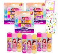 Disney Juego de bálsamo labial de princesa, paquete a granel con 9 tubos de bálsamo labial en varios sabores más calcomanías para niñas, niños, kit de recuerdos de fiesta de princesa Disney