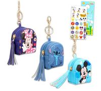 Disney Juego de clips para mochila Buddy - Paquete con 3 mini bolsas de llavero de mochila con Mickey, Minnie y Stitch | Monederos Disney para niñas