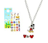 Disney Juego de joyas para niñas - Paquete de accesorios de vestir con collar y aretes de Mickey Mouse más calcomanías, más joyas de Mickey para niños.