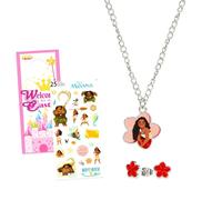 Disney Juego de joyas para niñas, paquete de accesorios de vestir con collar y aretes más calcomanías, más | Joyería de personajes para niños (Moana)