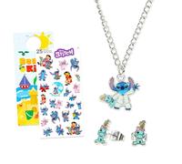 Disney Juego de joyas para niñas, paquete de accesorios de vestir con collar y aretes más calcomanías, más | Joyería de personajes para niños (puntadas)