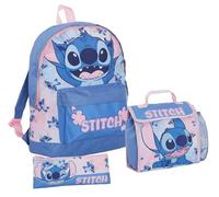 Disney Juego de mochila Stitch + bolsa de almuerzo + estuche para lápices, juego de mochila escolar de 3 piezas para niñas, Blue, Talla única
