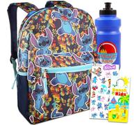 Disney Juego de mochila Stitch - Paquete de mochila Lilo y Stitch de 16 pulgadas, botella de agua, calcomanías, más | Bolsa escolar Stitch para niños, Varios colores, Lilo & Stitch Kids Backpack,