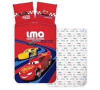 Disney Juego de ropa de cama reversible para cama individual, funda nórdica de 140 x 200 cm con funda de almohada de 60 x 65 cm, 100% algodón, diseño de Cars Red McQueen