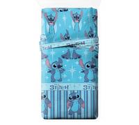 Disney Juego de Sábanas Infantil 3 Piezas Licencia Oficial Marvel (Encimera+Bajera+Almohada) 52% Algodón 48% Poliéster - Cama 90/105 (Stitch Azul, Cama 90cm)