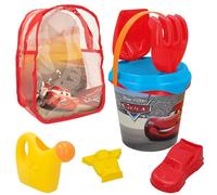 COLORBABY 48223 - Disney Cars Set cubo de playa infantil con mochila, pala, rastrillo, regadera y accesorios, Juguetes de verano para niños y bebés