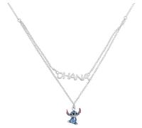Disney Lilo and Stitch - Collar con colgante de doble cadena plateada y azul, Plata esterlina