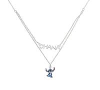 Disney Lilo and Stitch - Collar con colgante de doble cadena plateada y azul, Plata esterlina