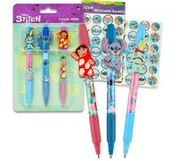 Disney Lilo and Stitch - Juego de bolígrafos con 3 bolígrafos Lilo y Stitch con clip y calcomanías para niños, suministros escolares, accesorios de escritorio para niños y niñas