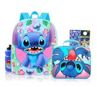 Disney Lilo And Stitch Mochila escolar y bolsa de almuerzo - Paquete de 4 piezas con bolsa de escuela de puntada de 16 pulgadas, caja de almuerzo de puntada y más para niños y niñas | Set de suministros escolares de puntada