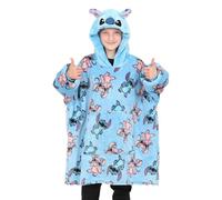 Disney Lilo and Stitch, Stitch & Angel - Sudadera con capucha para niñas, color azul, manta de forro polar de gran tamaño, 7-13 años
