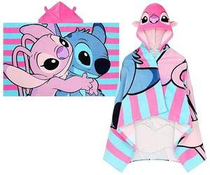 Disney Lilo and Stitch - Toalla con capucha para niños, poncho de punto y ángel, toalla de baño grande para niños