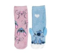Disney Lilo & Stitch 3D ABS Calcetines para niñas - Calcetines suaves para niños de invierno, antideslizantes, color rosa/azul (2 unidades), rosa/azul, 23-26