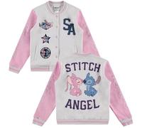 Disney Lilo, Stitch and Angel Varsity - Chaqueta bomber para niñas pequeñas y grandes, tallas 4-16, Gris claro/Rosado , 14-16
