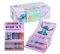 Disney Lilo & Stitch Art Set para niños - Kit escolar completo | Maletín de papelería de 52 piezas (10.9 x 5.9 x 5 pulgadas) con bolígrafos de colores, ceras, lápices y más | Maleta de dibujo creativa