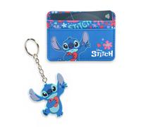 Disney Lilo & Stitch Stitch - Juego de cartera azul para mujer, tarjetero y llavero con diseño floral, mercancía retro para todas las edades
