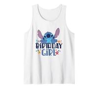Disney Lilo & Stitch Birthday Girl Happy Stitch Floral Logo Camiseta sin Mangas