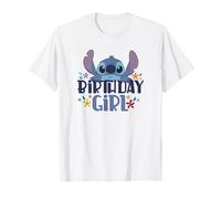 Disney Lilo & Stitch Birthday Girl Retro Floral Logo Camiseta