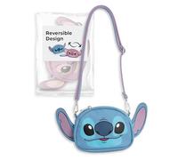 Disney Lilo & Stitch - Bolsa cruzada de doble cara | Bolso de mano azul con personaje de ángel y puntada | Correa ajustable pequeña película mercancía para niños