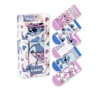 Disney Lilo & Stitch calcetines de pantorrilla rosa, azul y blanco para niñas, juego de 5 | Calzado con personajes de dibujos animados y ángeles | Calcetines cómodos para el día a día
