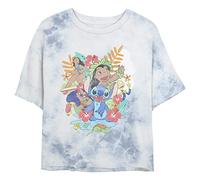 Disney Lilo & Stitch Characters Group Stacked Women's Short Sleeve Tee Shirt, White/Blue