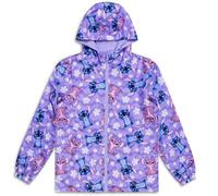 Disney Lilo & Stitch - Chubasquero impermeable con capucha con forro polar con cremallera y bolsillos, tallas para niños de 5 a 6 a 11 a 12 años, abrigo Angel & Stitch para niñas, Lila, 7-8 años