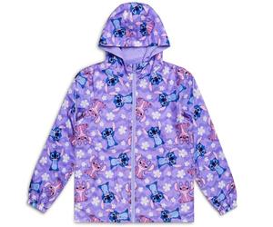 Disney Lilo & Stitch - Chubasquero impermeable con capucha con forro polar con cremallera y bolsillos, tallas para niños de 5 a 6 a 11 a 12 años, abrigo Angel & Stitch para niñas, Lila, 11-12 años