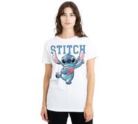 Disney Lilo Stitch Clutching Hearts Camiseta de Mujer, Blanco, L