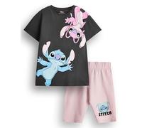 Disney Lilo & Stitch Conjunto de Camiseta y Pantalones Cortos para Niñas | Camiseta gris oscuro de manga corta y pantalones cortos rosa para niños | Conjunto de ropa de Stitch y Angel