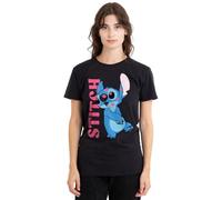 Disney Lilo Stitch Covered In Kisses Camiseta de Mujer, Negro, S