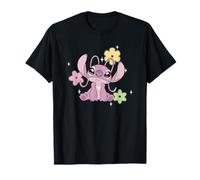 Disney Lilo & Stitch Cute Angel Floral Sparkles Chest Logo Camiseta